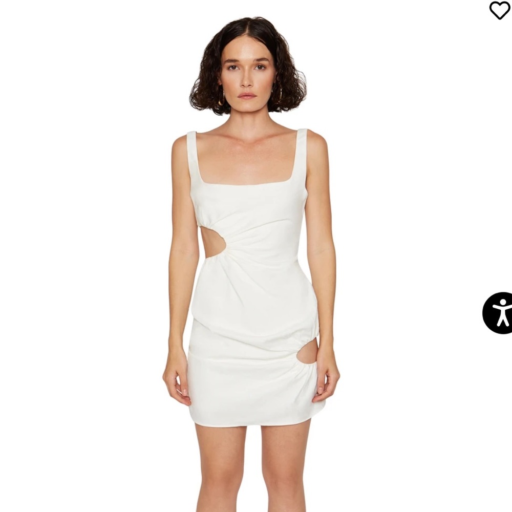 Danielle Guizio Linen Ruched Cutout White Dress
